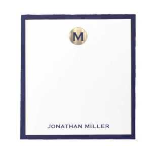 Bloco De Notas Notepad de Monograma Dourado, Azul-marinho Esfrega