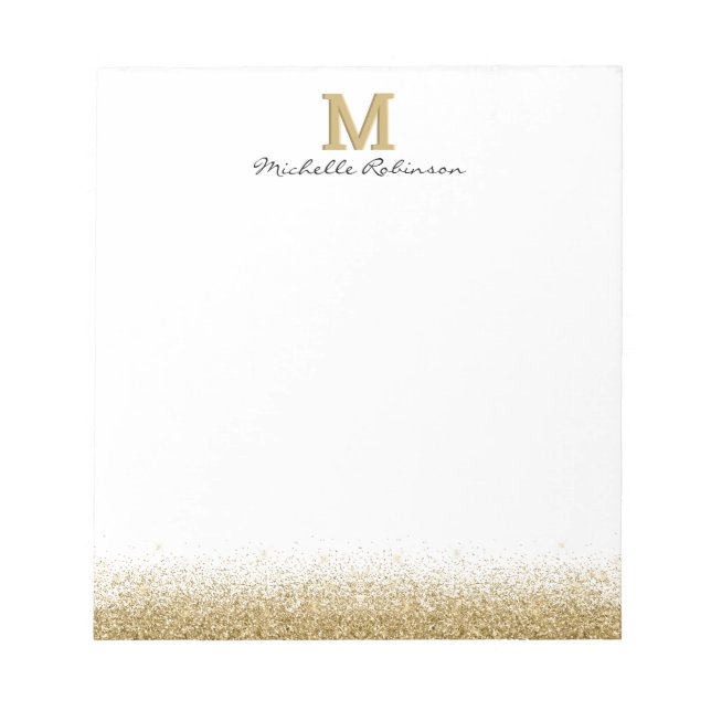 Bloco De Notas Notepad de Monograma Dourado Elegante (Frente)