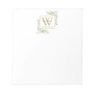 Bloco De Notas Notepad de Nome do Monograma Verde Elegante