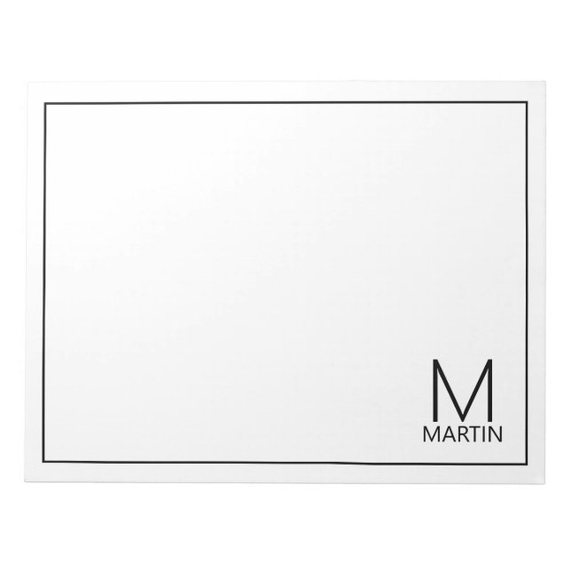 Bloco De Notas Notepad de Nome e Monograma Personalizado Moderno (Frente)
