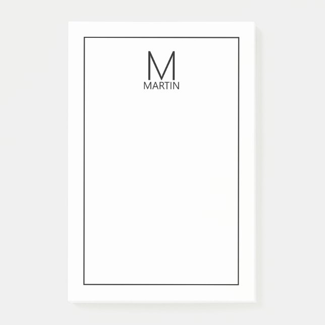 Bloco De Notas Notepad de Nome e Monograma Personalizado Moderno (Frente)