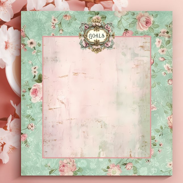 Bloco De Notas Notepad de Objetivos Florais Rosa e Mint de Etique (Criador carregado)