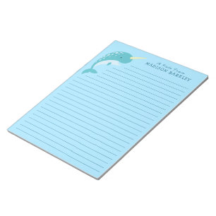 Bloco De Notas Notepad de Papel de carta de Narwhal Kid