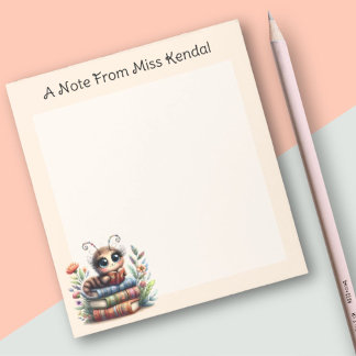 Bloco De Notas Notepad de Pêssego do Bookworm Whimsical