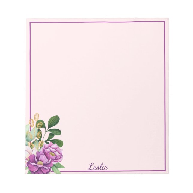 Bloco De Notas Notepad de Presente Floral com Nome Personalizado  (Frente)