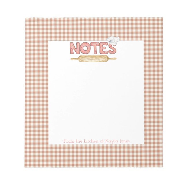 Bloco De Notas Notepad de Receita de Cookie Brown Gingham (Frente)