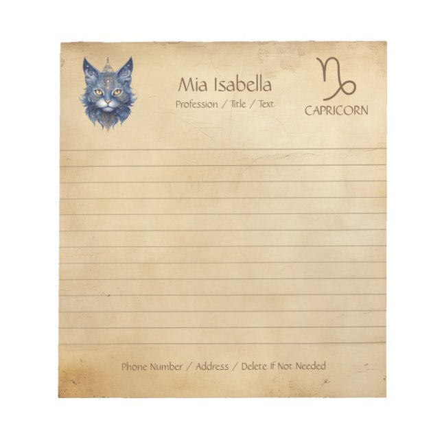 Bloco De Notas Notepad de Símbolo Zodiac Capricórnio e Celestial (Frente)