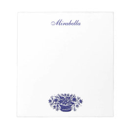 Bloco De Notas Notepad de soquete de Flor Azul e Branco Personali