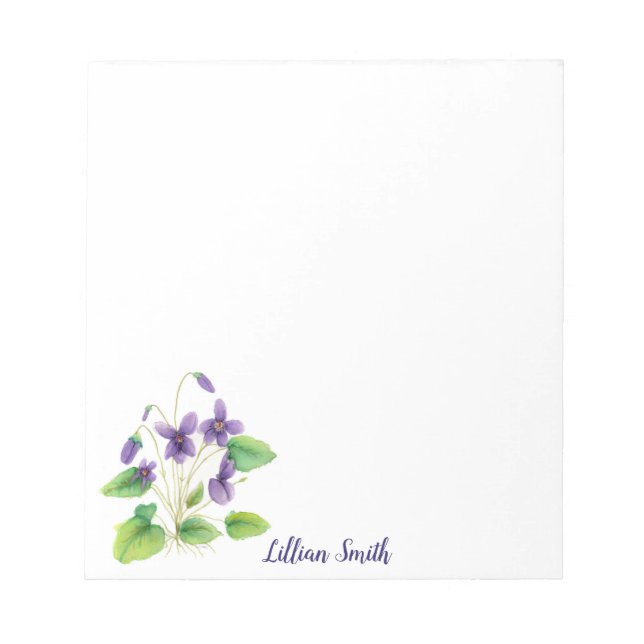 Bloco De Notas Notepad de Violetas Selvagens de Aquarela (Frente)
