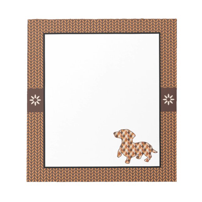 Bloco De Notas Notepad de Xadrez do Dachshund Brown Knit (Frente)