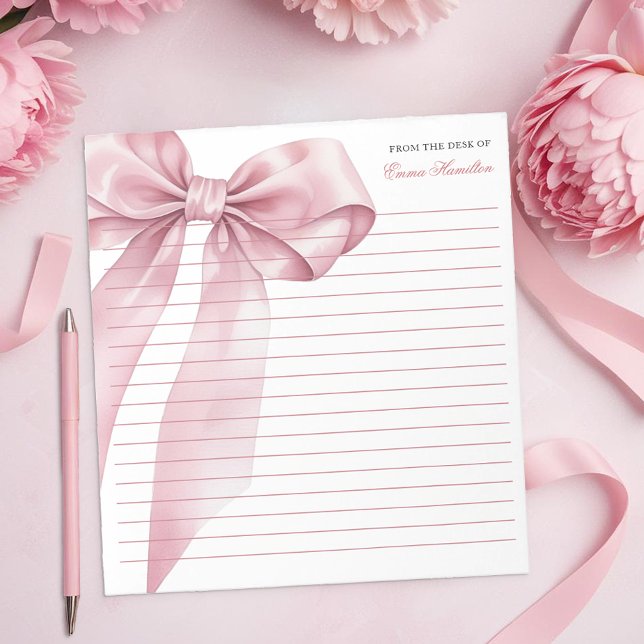 Bloco De Notas Notepad do Arco Coquette Rosa - Fita do Pastel Ele (Feminine Notepad)