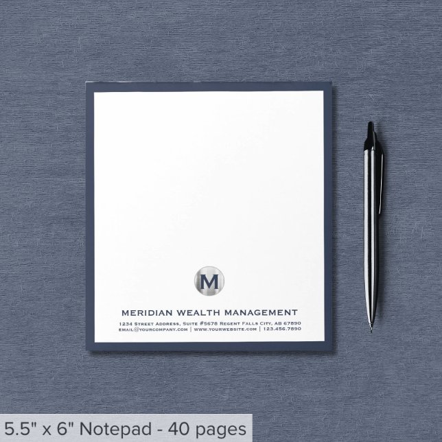Bloco De Notas Notepad do logotipo inicial Elegante Blue Silver (Criador carregado)