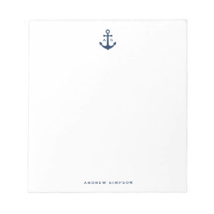Bloco De Notas Notepad do Monograma de Âncora Azul Marinho Náutic