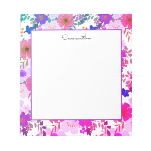 Bloco De Notas Notepad do Nome Floral de Aquarela Rosa