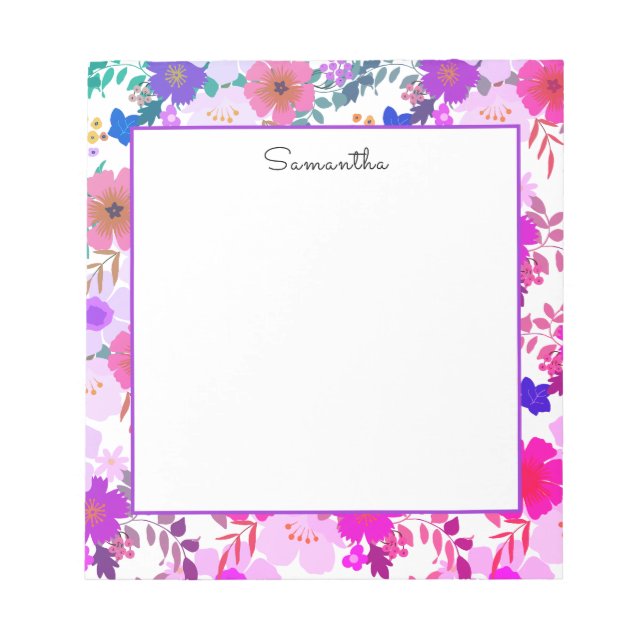 Bloco De Notas Notepad do Nome Floral de Aquarela Rosa (Frente)