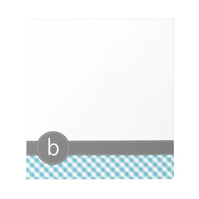 Bloco De Notas Notepad do padrão Aqua Gingham Monograma (Frente)