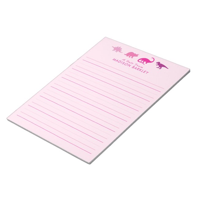 Bloco De Notas Notepad do Papel de carta Dino de Dinossauros Rosa (Inclinado)