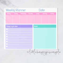 Bloco De Notas Notepad do Planejador Semanal Colorido