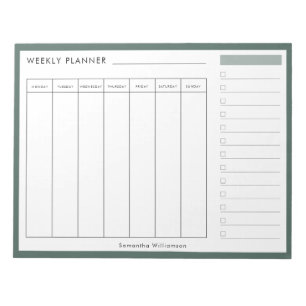 Bloco De Notas Notepad do Planejador Semanal Verde Mínimo Modern