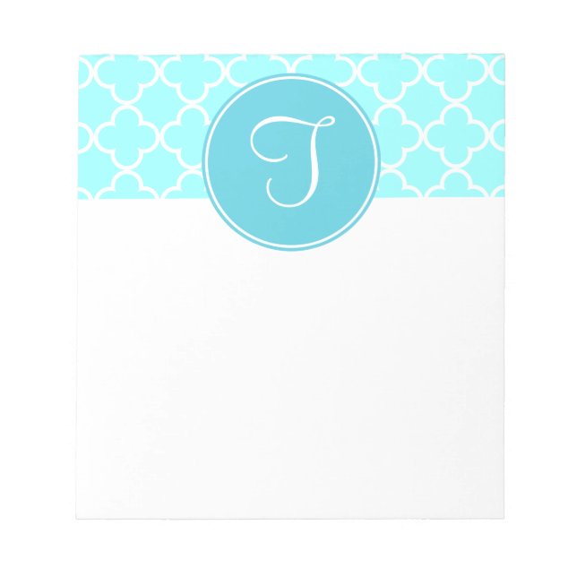 Bloco De Notas Notepad do Quatrefoil Azul Monograma (Frente)