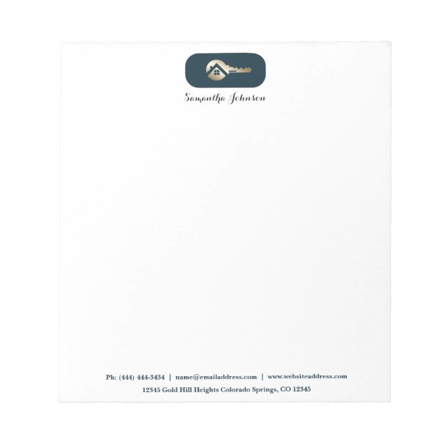 Bloco De Notas Notepad do Realtor Azul Spruce de Chave Dourada El (Frente)