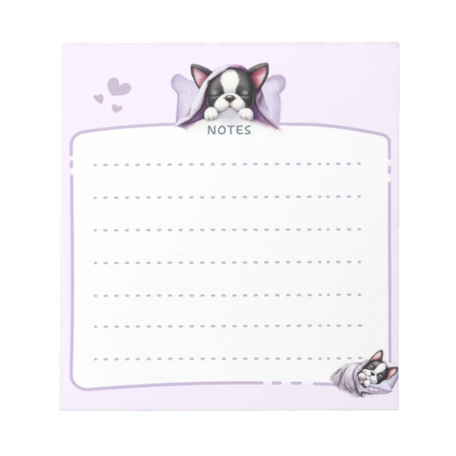 Bloco De Notas Notepad Dormindo em Boston Terrier (Frente)