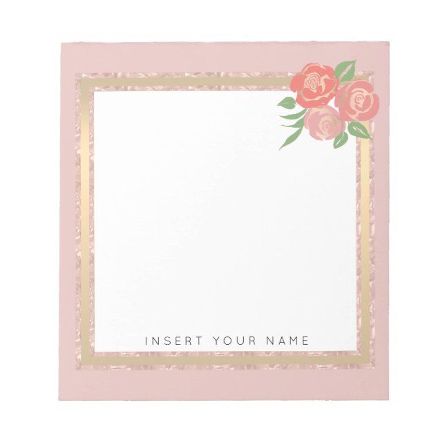 Bloco De Notas Notepad Dourado e Rosa Crystal Blush de 5,5" x 6" (Frente)