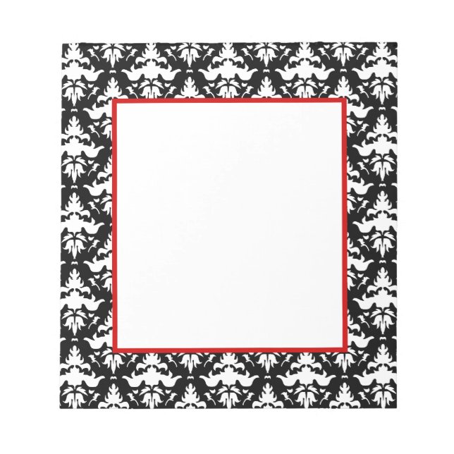 Bloco De Notas Notepad Elegante de Damasco Vermelho e Negro (Frente)
