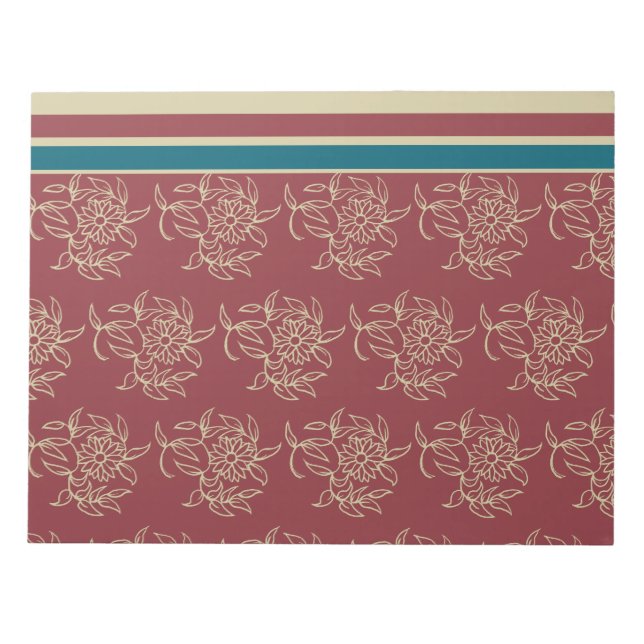 Bloco De Notas Notepad Elegante ou Jotter, Maroon, Blue Floral (Frente)