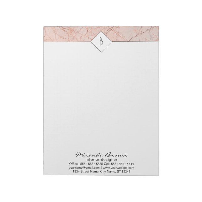 Bloco De Notas Notepad Elegante Rosa Dourado Monograma (Invertido)