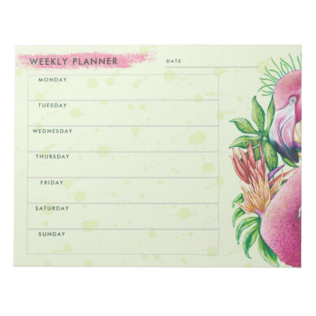 Bloco De Notas Notepad Flamingo Cute Floral Rosa Semanal Planner (Frente)