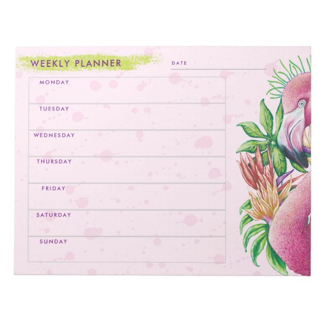Bloco De Notas Notepad Flamingo Cute Floral Rosa Semanal Planner (Frente)