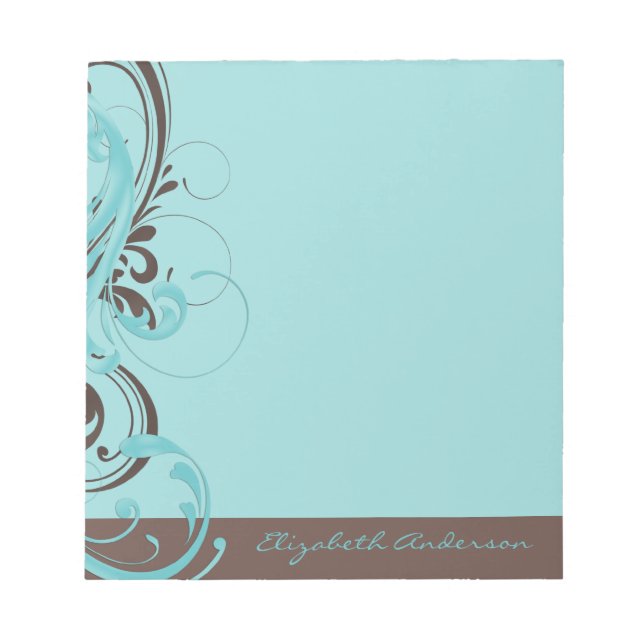 Bloco De Notas Notepad Floral Azul-Aqua Personalizado (Frente)