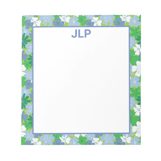 Bloco De Notas Notepad Floral Azul e Verde Espalhado (Frente)