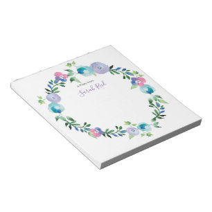 Bloco De Notas Notepad floral azul roxo personalizado