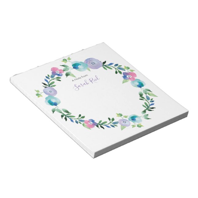 Bloco De Notas Notepad floral azul roxo personalizado (Inclinado)