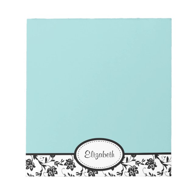 Bloco De Notas Notepad Floral Blue do Damasco Personalizado (Frente)