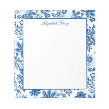 Notepad Floral Branco e Azul Clássico
