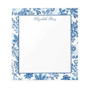 Bloco De Notas Notepad Floral Branco e Azul Clássico