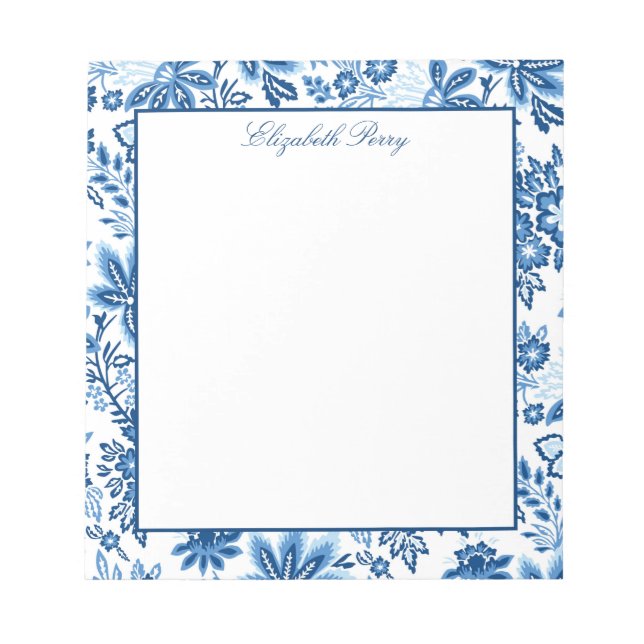 Bloco De Notas Notepad Floral Branco e Azul Clássico (Frente)