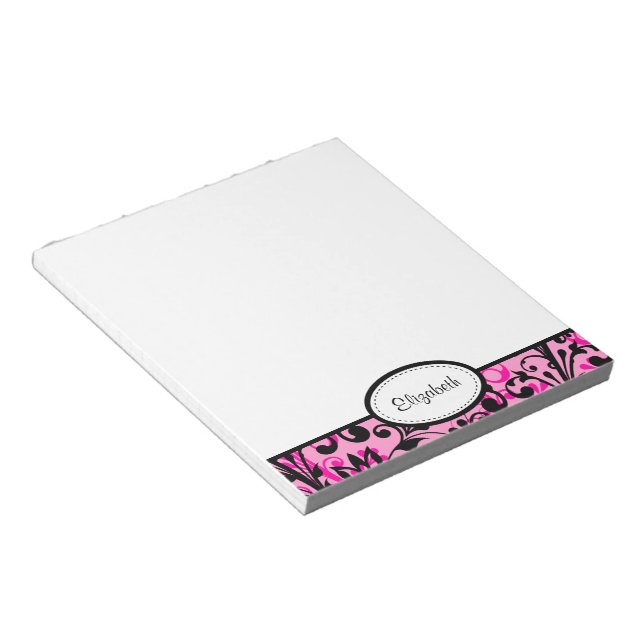Bloco De Notas Notepad Floral Branco, Rosa Personalizado, Preto (Inclinado)