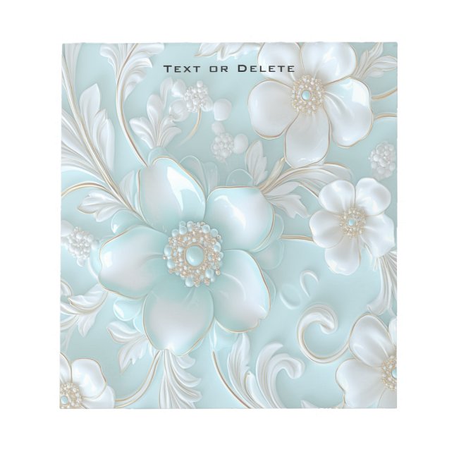 Bloco De Notas Notepad Floral Branco Teal (Frente)