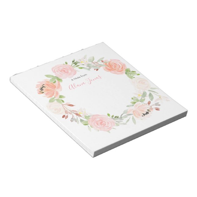 Bloco De Notas Notepad floral cor-de-água rosa com pincel persona (Inclinado)