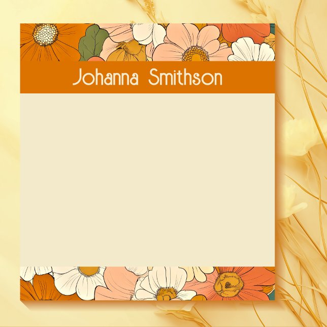 Bloco De Notas Notepad Floral do Groove Laranja Retro (Criador carregado)