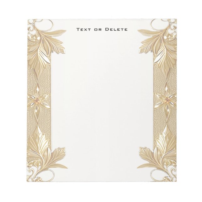 Bloco De Notas Notepad Floral do Ornamentado Dourado (Frente)