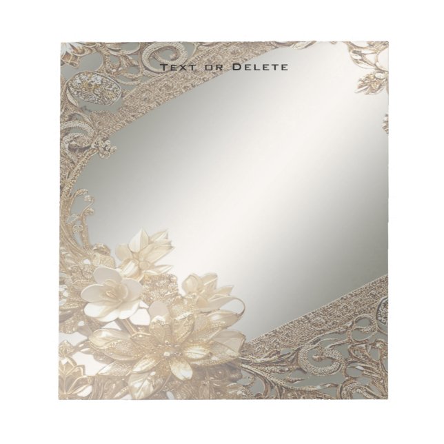 Bloco De Notas Notepad Floral do Ornamentado Dourado Moderno (Frente)
