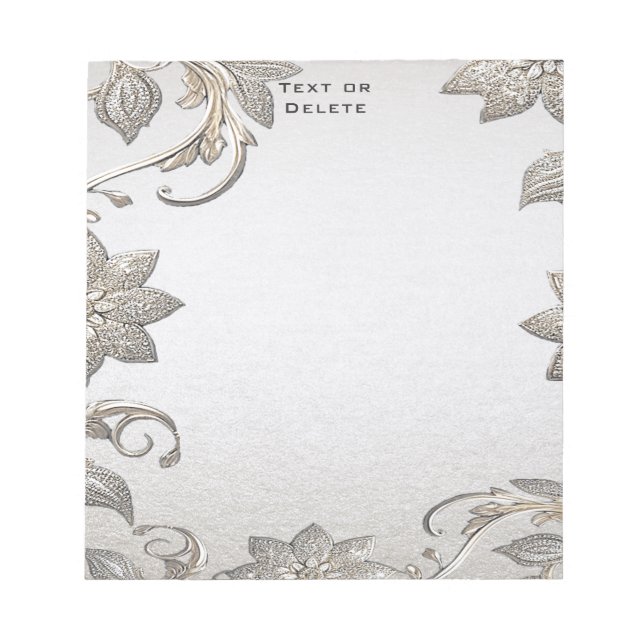 Bloco De Notas Notepad Floral Dourado Prata (Frente)