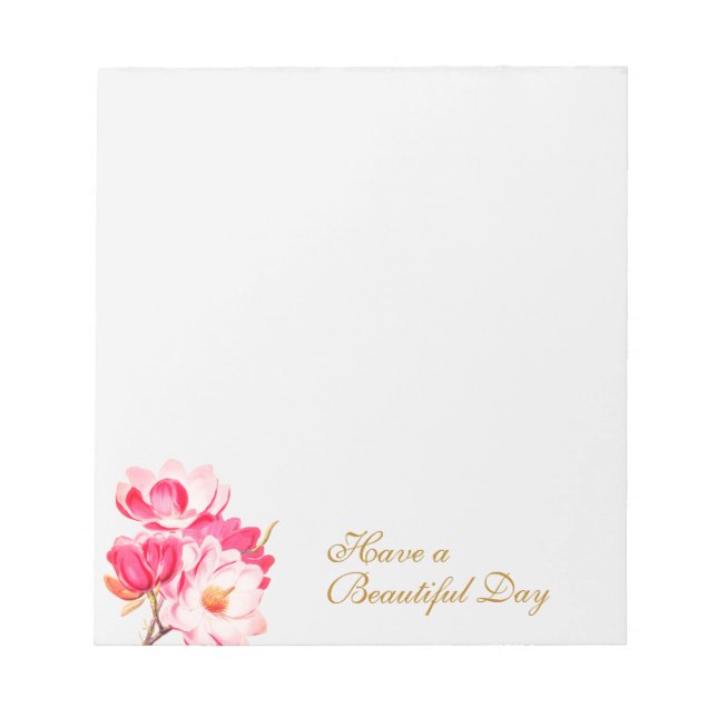 Bloco De Notas Notepad Floral Elegante, cor-de-rosa Magnolias (Frente)