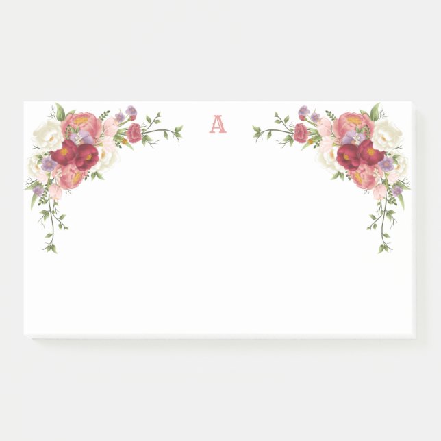 Bloco De Notas Notepad Floral English Rosa Monograma (Frente)