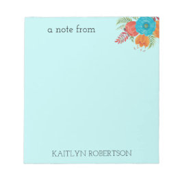 Bloco De Notas Notepad Floral Laranja Coral Retro